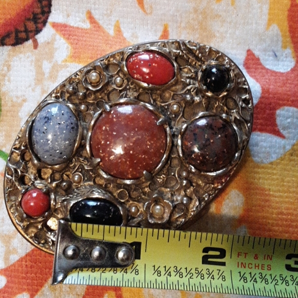 Rare Vintage Gilt Makeup Powder Puff Compact/with Multiple Color Stones - Picture 12 of 16